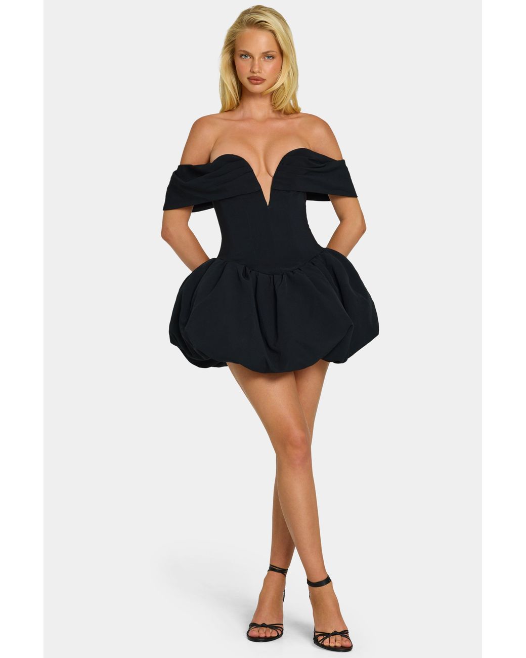 Oh Polly Black Off-Shoulder Layered Bubble Hem Corset Mini Dress