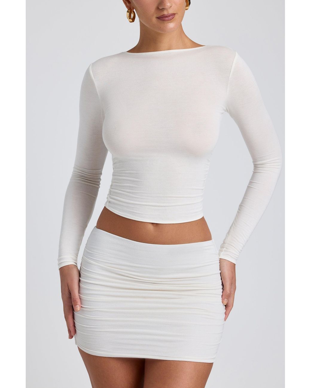 Oh Polly White Modal Ruched Long-Sleeve Top
