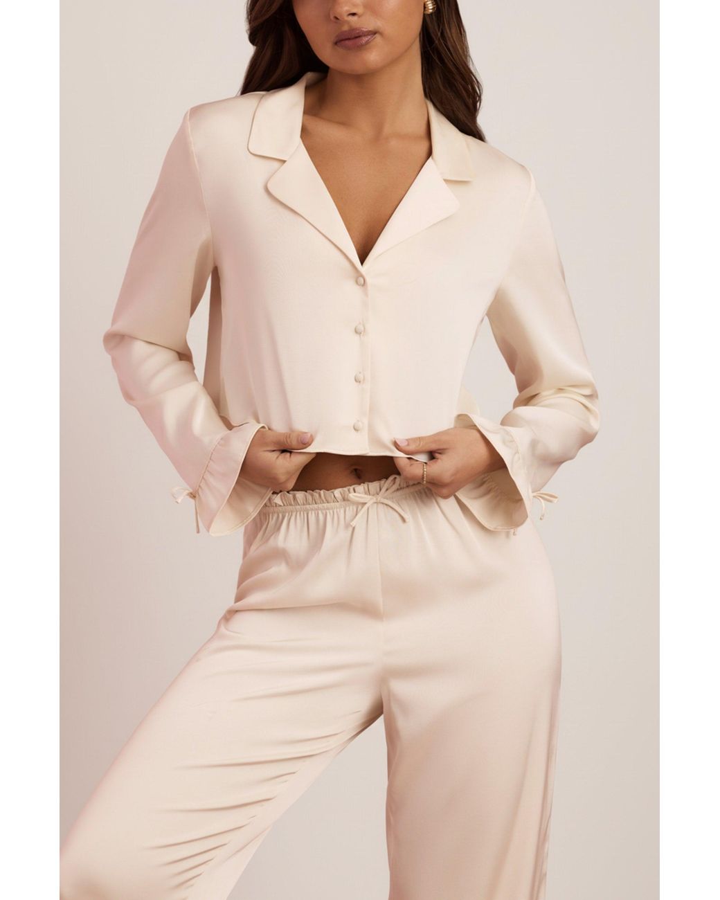 Oh Polly White Ruffle-Trim Cropped Pyjama Top