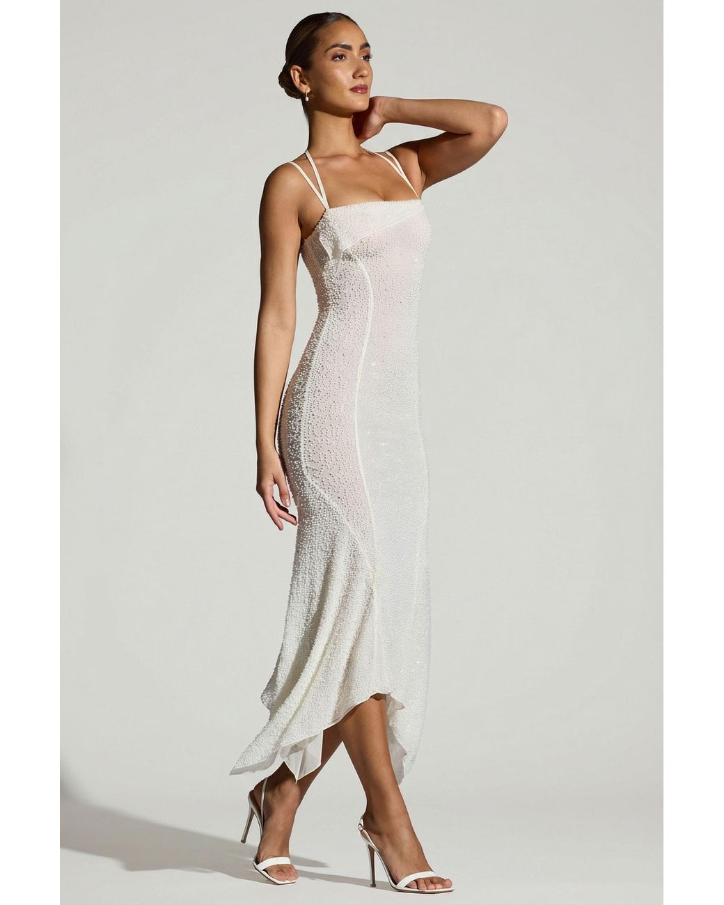 Oh Polly White Embellished Handkerchief Hem Maxi Dress