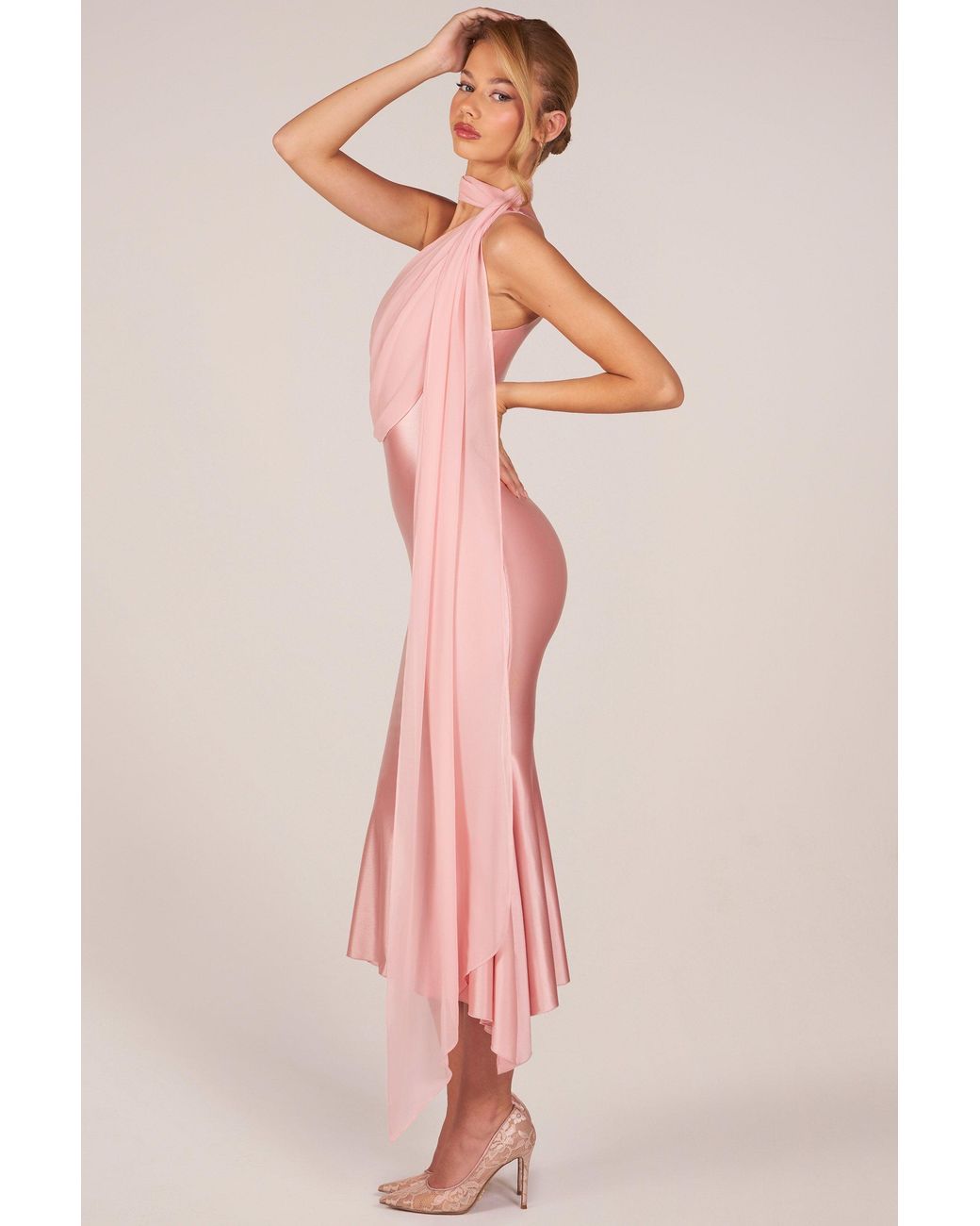 Oh Polly Pink Scarf-Detail Midaxi Dress