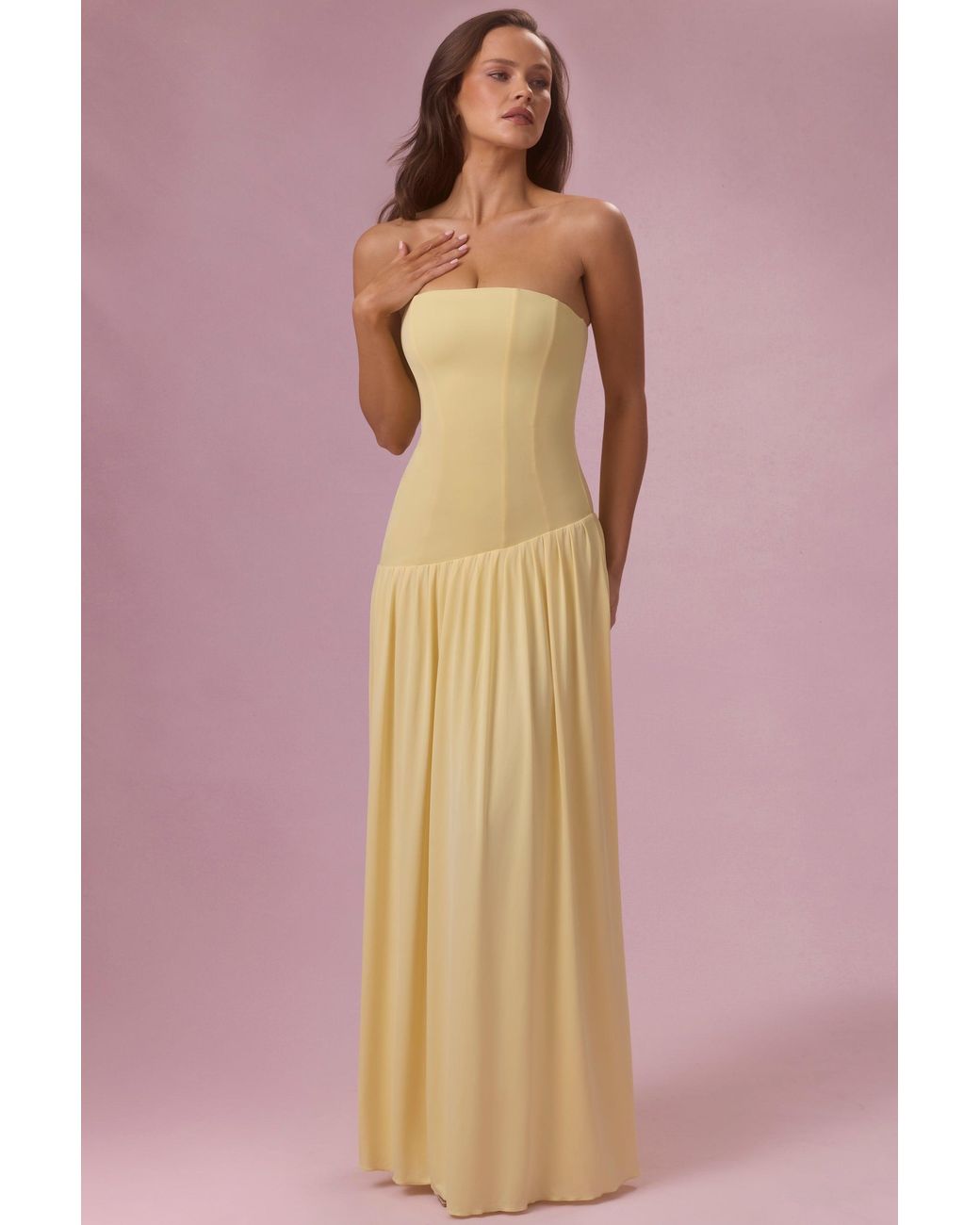 Oh Polly Yellow Jersey Strapless Gown