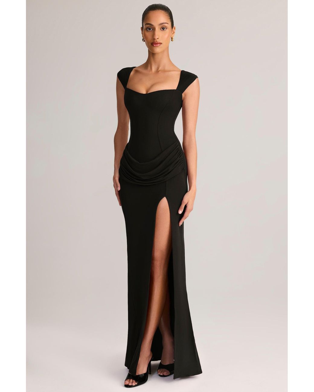 Oh Polly Black Modal Sweetheart-Neck Cowl-Waist Maxi Dress