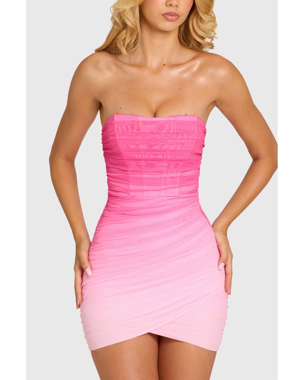 Oh Polly Pink Mesh Bodycon Mini Dress