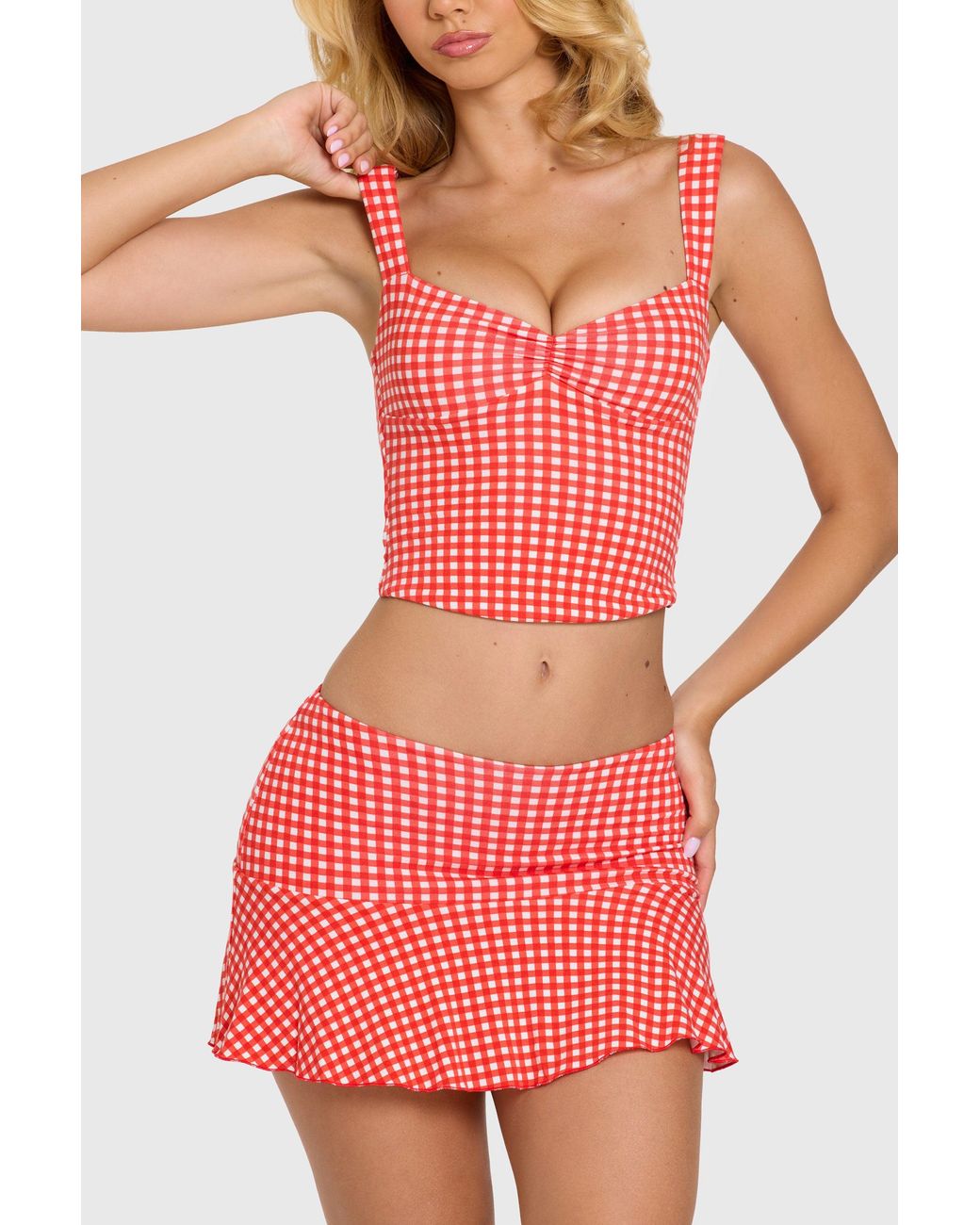 Oh Polly Red Modal Lace-Trim Midaxi Dress
