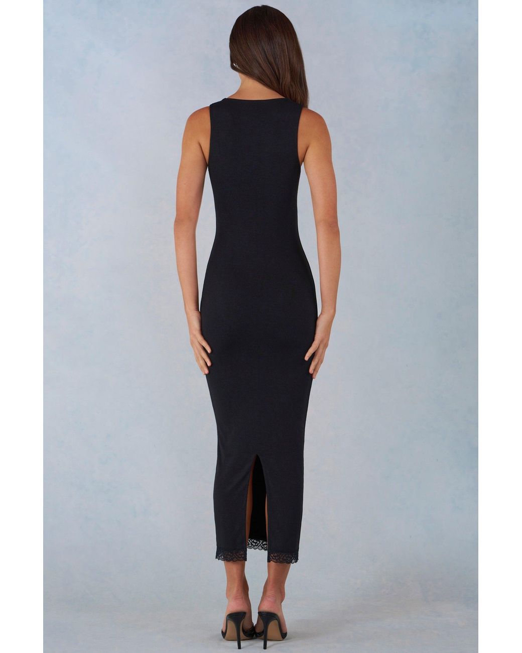 Oh Polly Black Modal Lace-Trim Midaxi Dress
