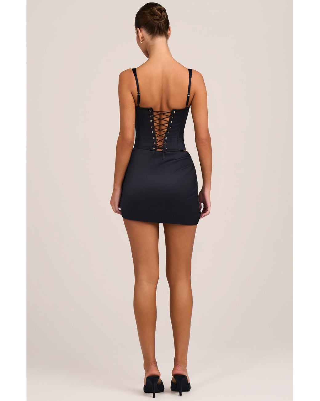 Oh Polly Black Satin Mid-Rise Mini Skirt