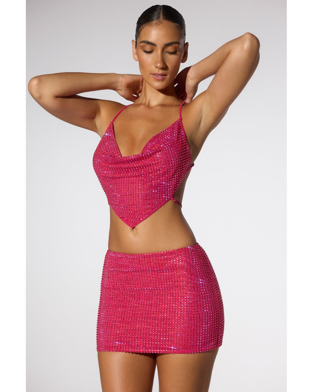 Oh Polly Pink Embellished Low Rise Mini Skirt