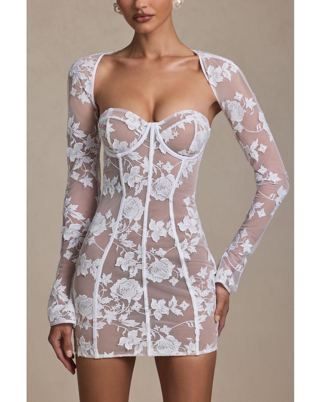 Oh Polly White Lace-Detail Corset Mini Dress