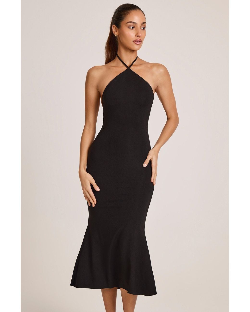 Oh Polly Black Modal Halterneck Midaxi Dress