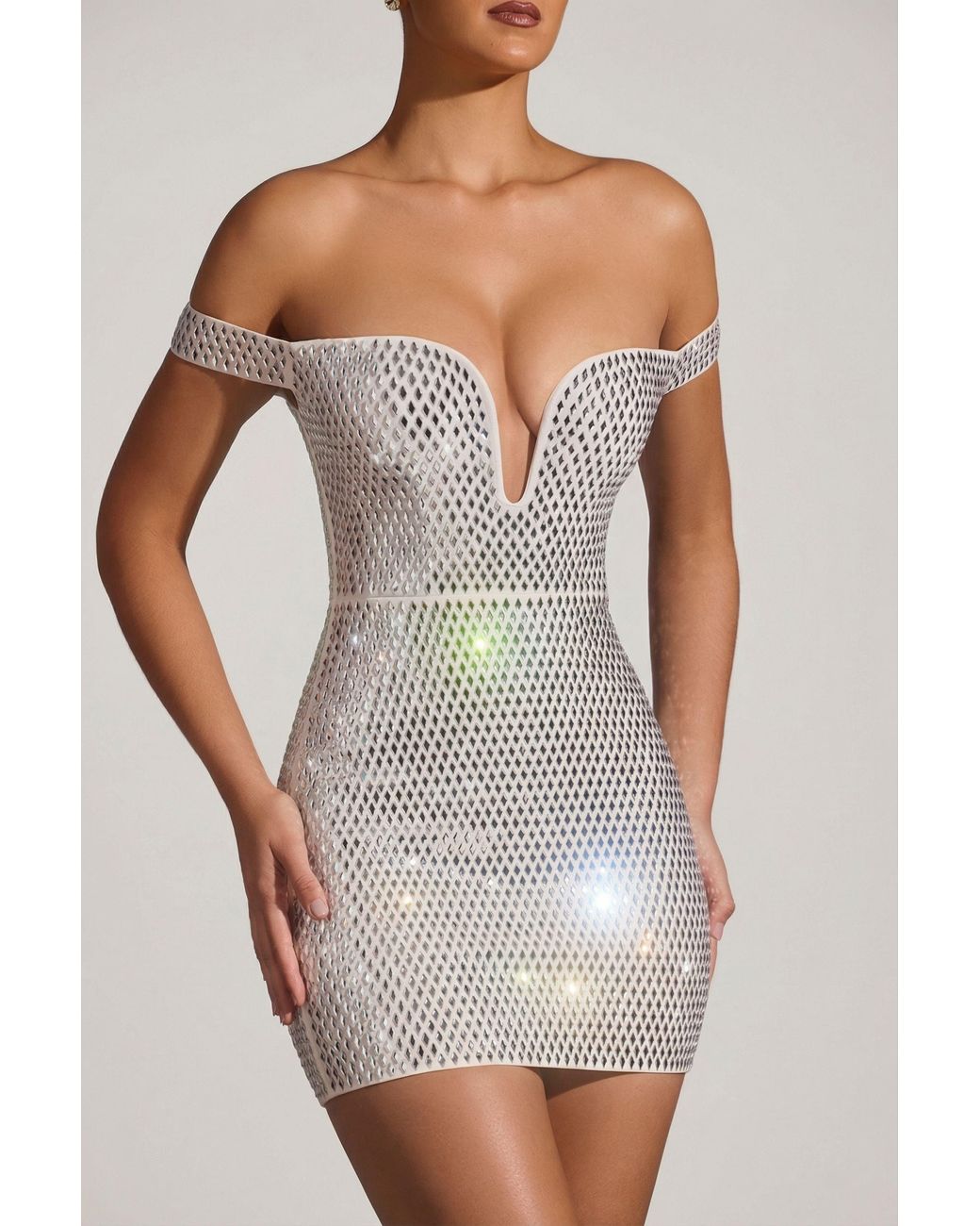 Oh Polly White Embellished Off-Shoulder Mini Dress