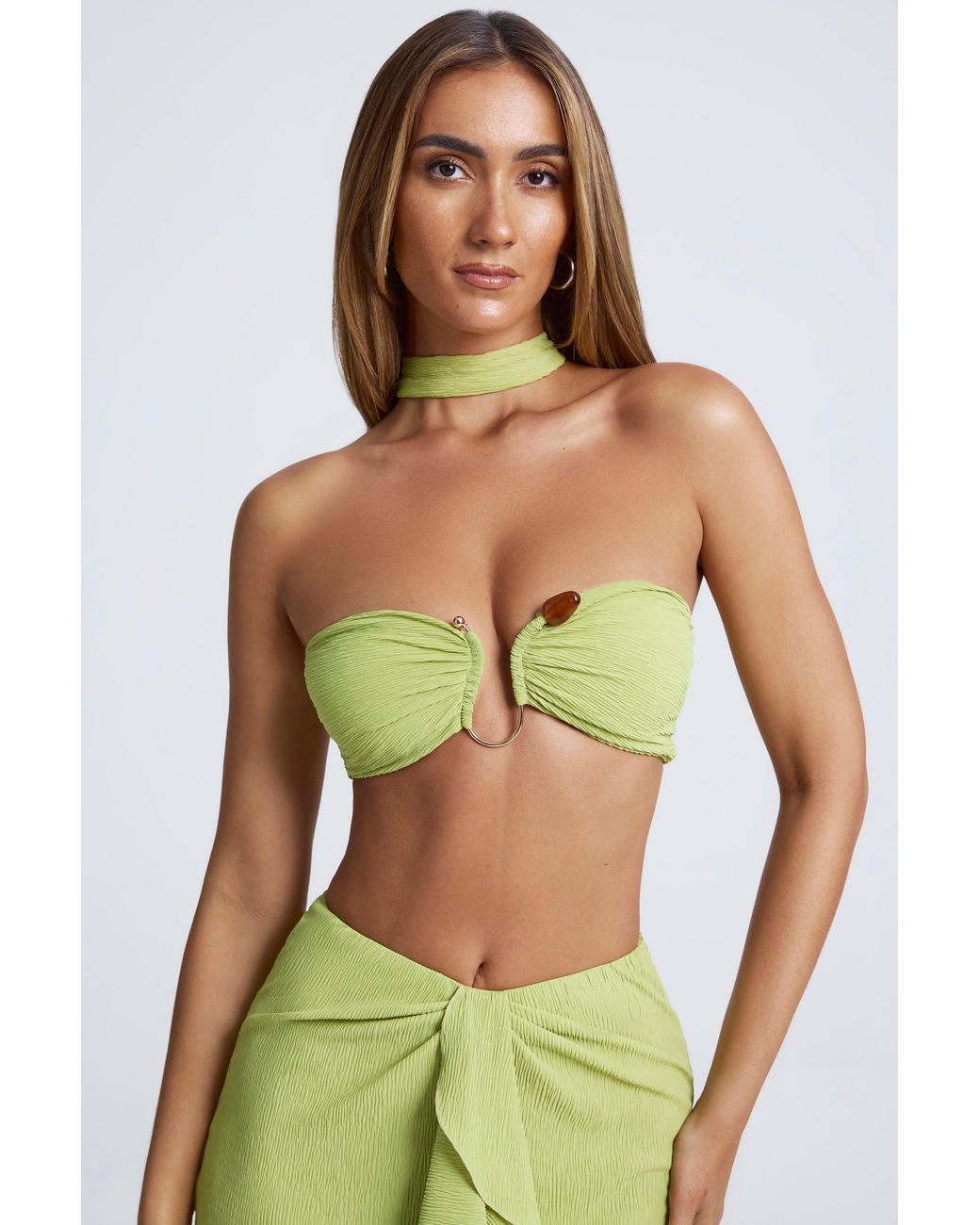 Oh Polly Green Hardware Detail Choker Crop Top