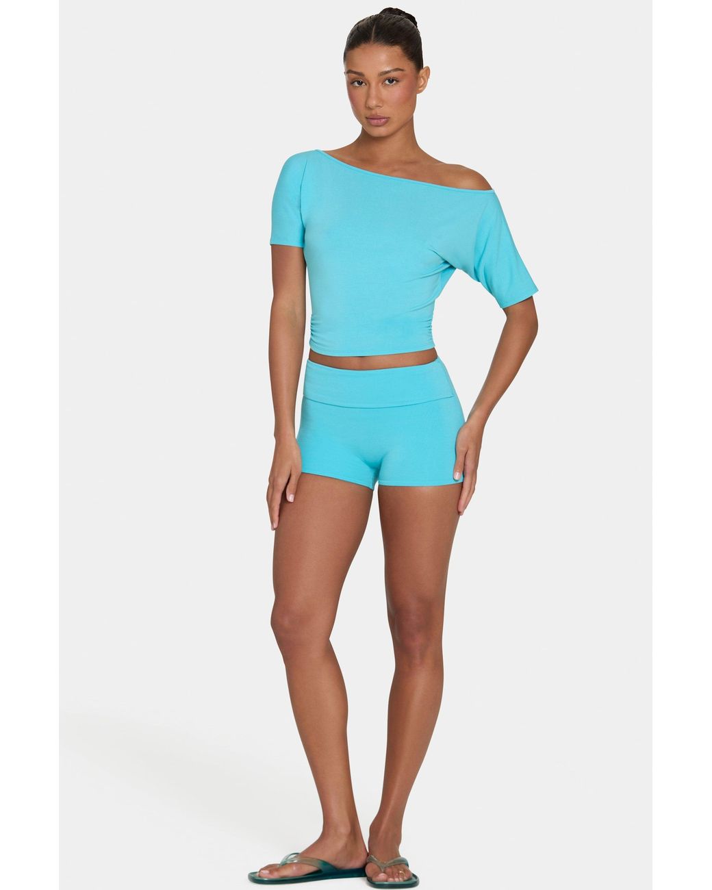 BO+TEE Blue Buttercloud Mini Foldover Shorts