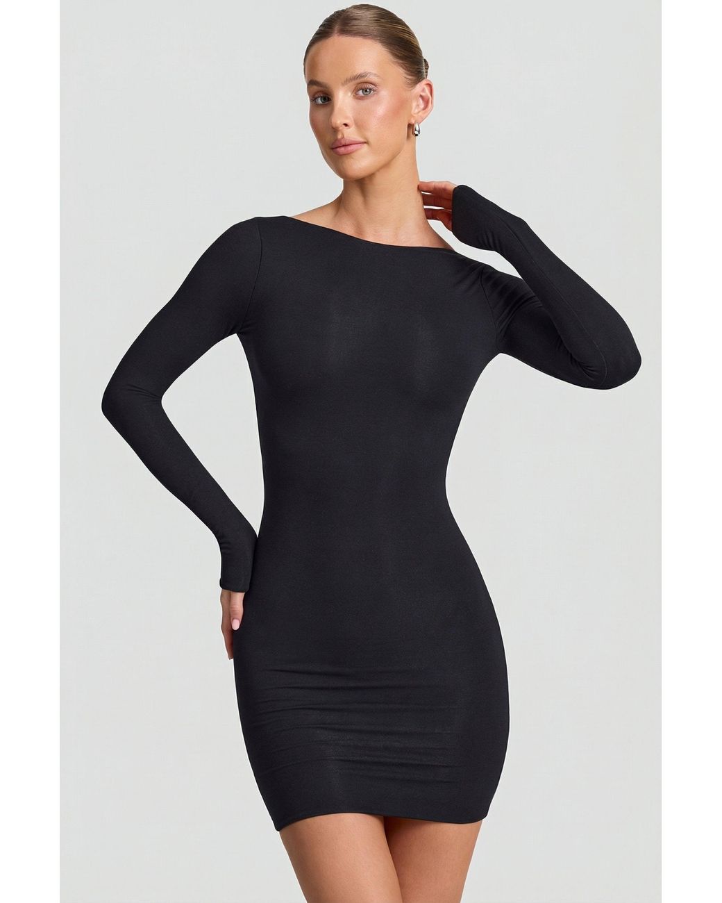Oh Polly Black Modal Open-Back Bodycon Mini Dress