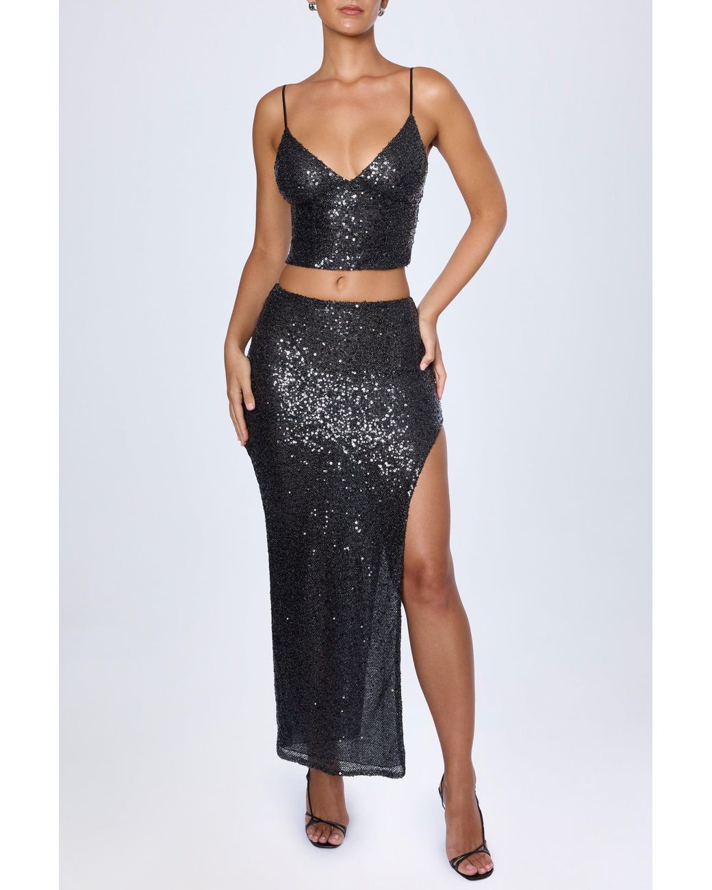 Oh Polly Black Embellished Low-Rise Maxi Skirt