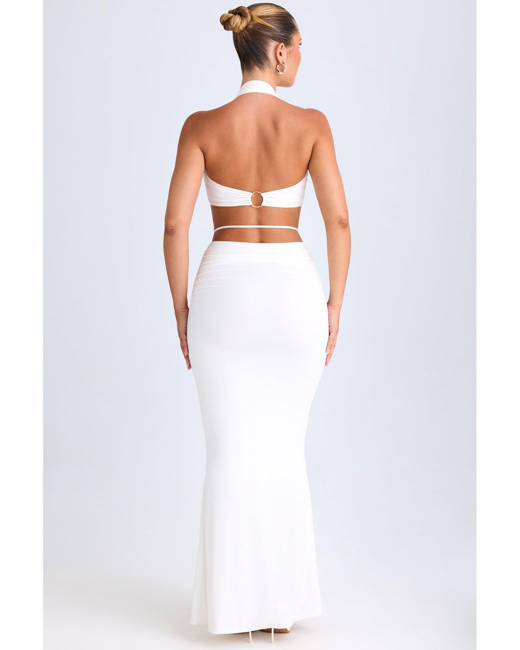 Oh Polly White Hardware-Detail Mid-Rise Maxi Skirt