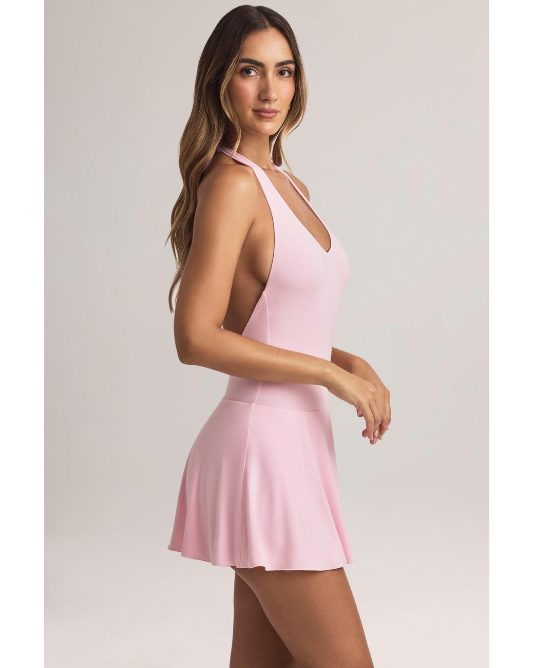 Oh Polly Pink Modal Halterneck A-Line Mini Dress