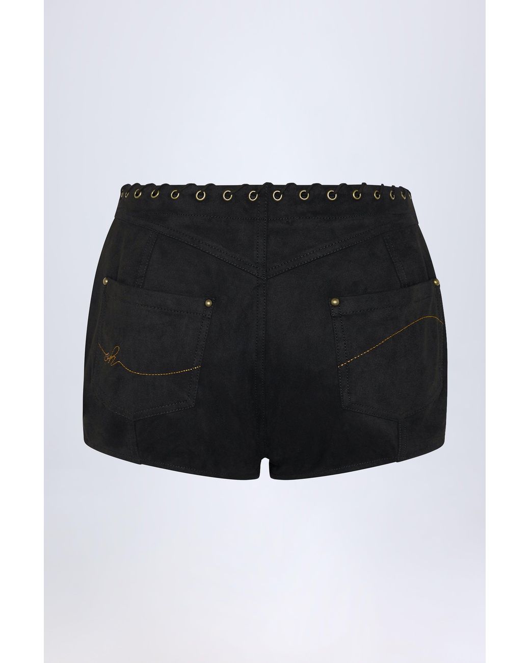 Oh Polly Black Lace-Up Mid-Rise Shorts