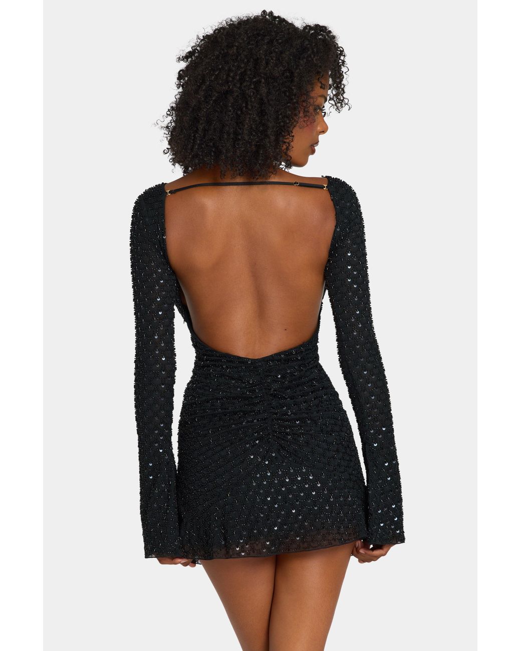 Oh Polly Black Embellished Open-Back A-Line Mini Dress