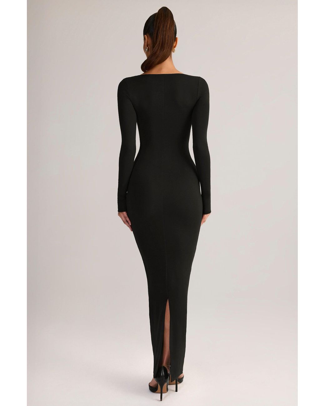 Oh Polly Black Modal Square-Neck Bodycon Maxi Dress