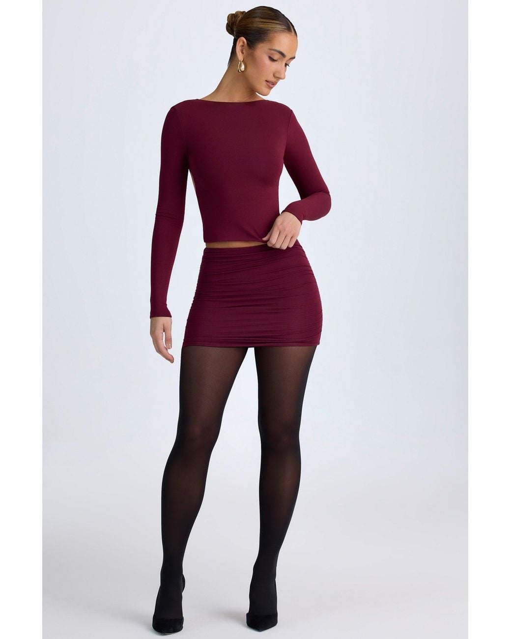 Oh Polly Red Modal High Neck Long Sleeve Open Back Top