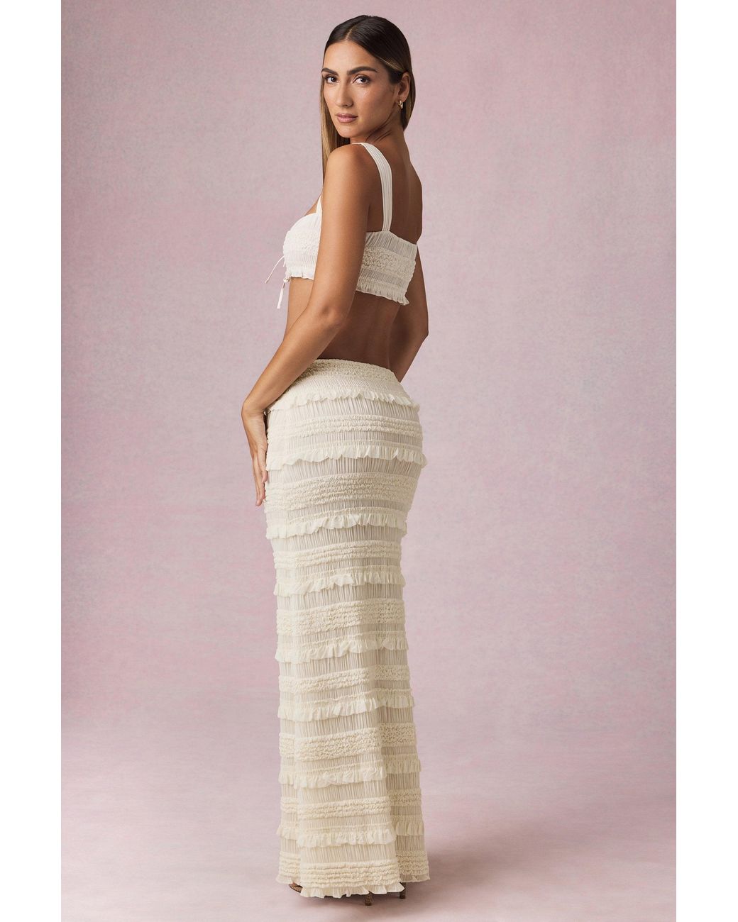 Oh Polly White Ruffled Mid-Rise Maxi Skirt