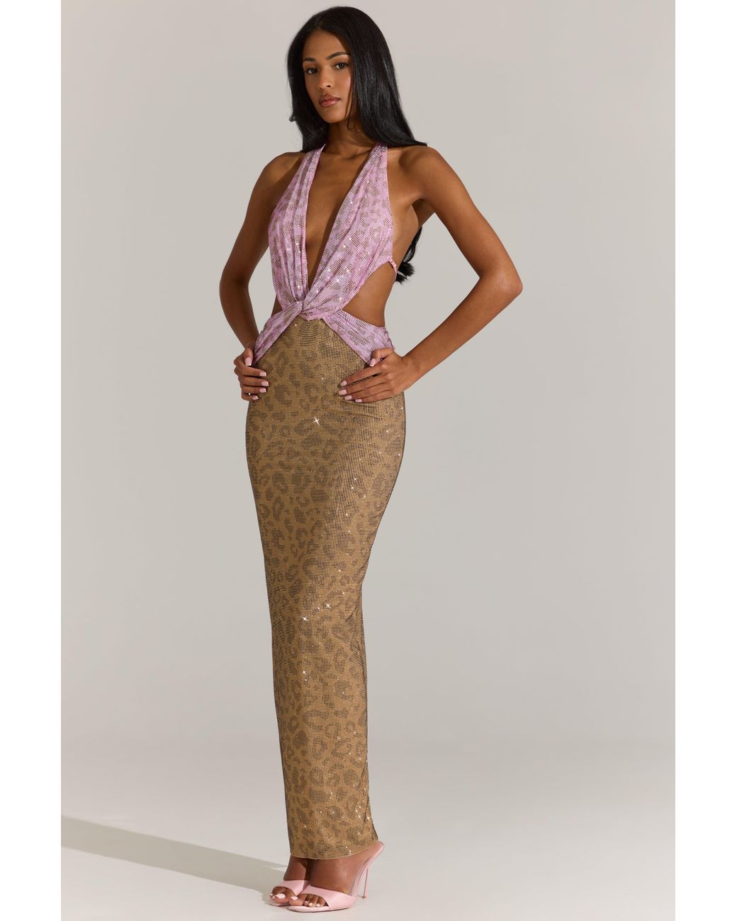 Oh Polly Pink Embellished Cut-Out Maxi Dress