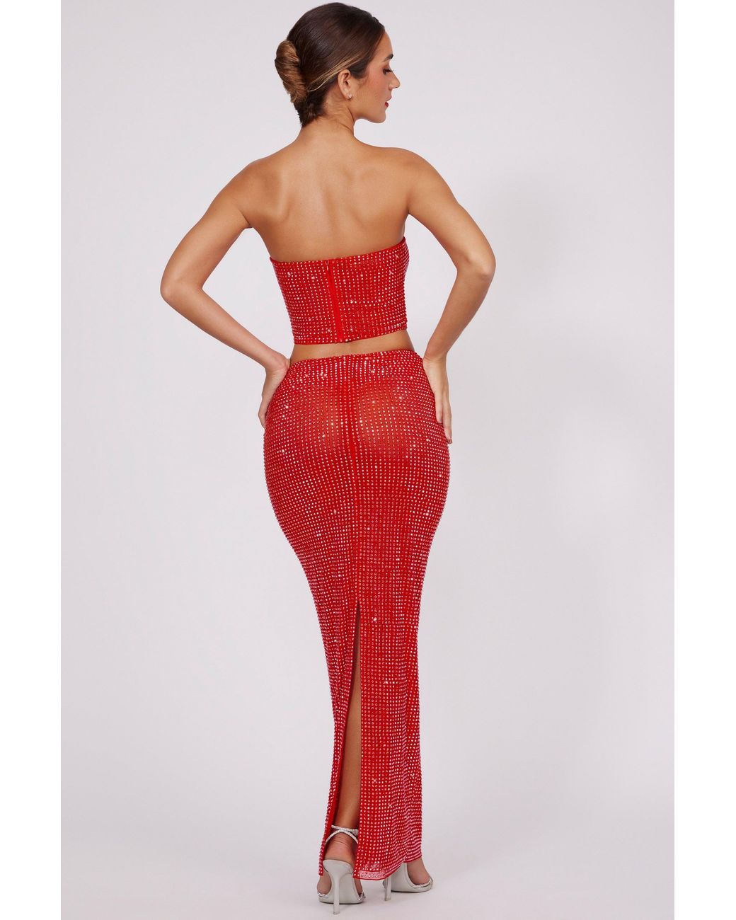 Oh Polly Red Embellished Mid Rise Maxi Skirt