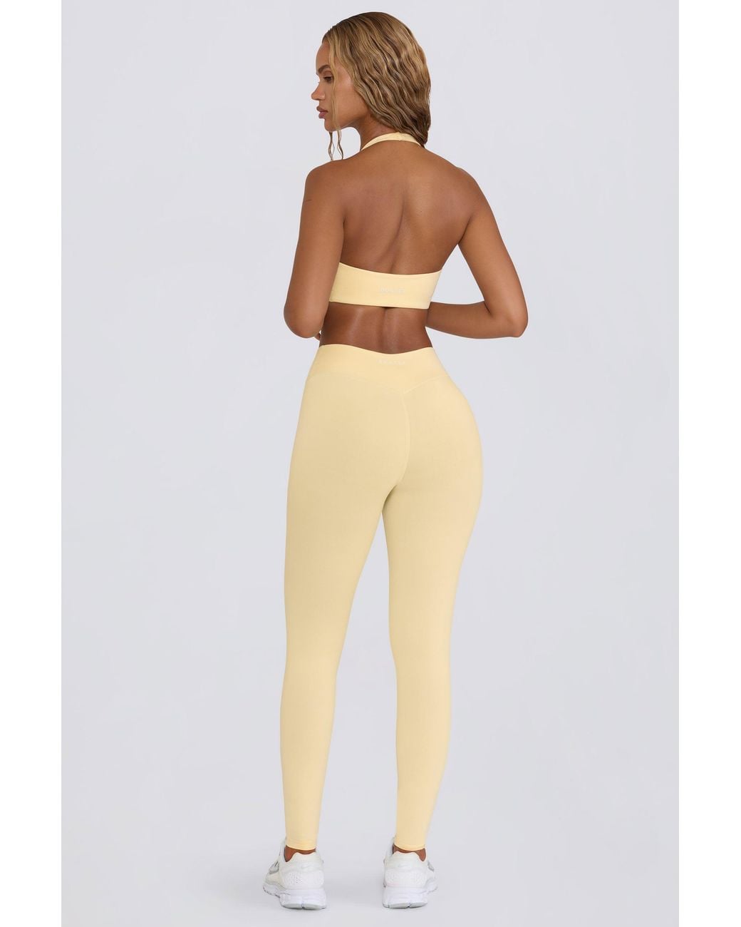 BO+TEE Yellow Brushed Jersey Ruched Mid-Rise Leggings