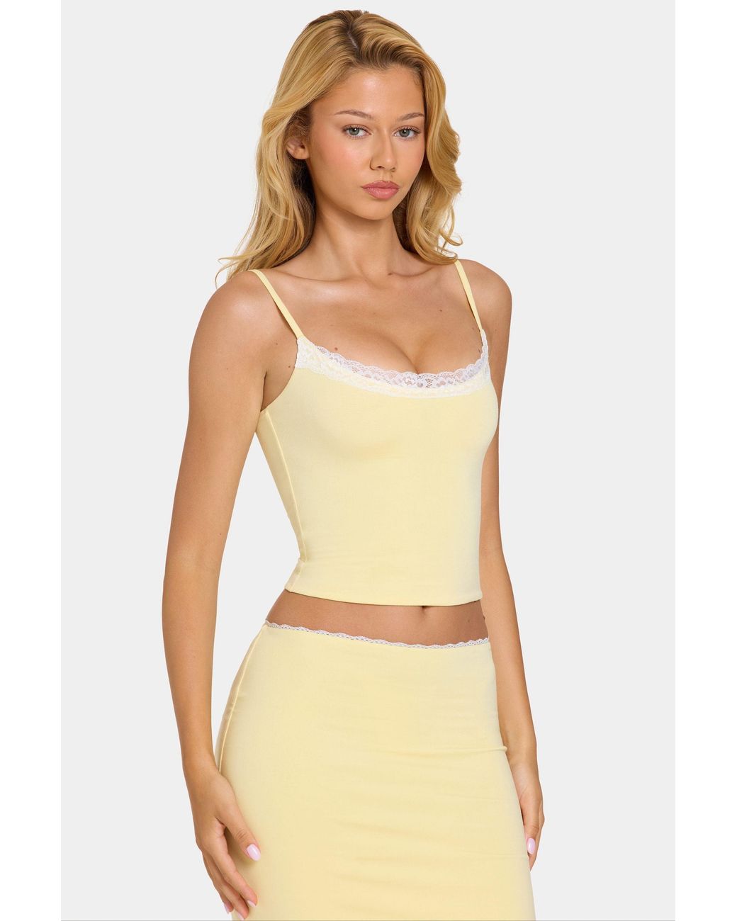 Oh Polly Yellow Modal Lace-Trim Top
