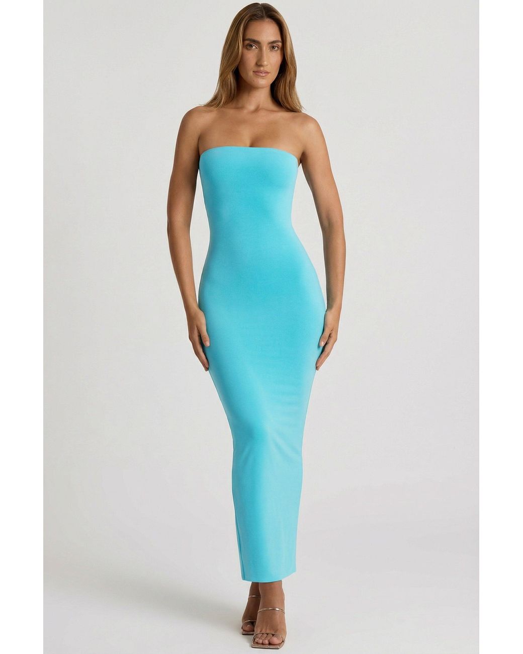 Oh Polly Blue Modal Bandeau Bodycon Maxi Dress