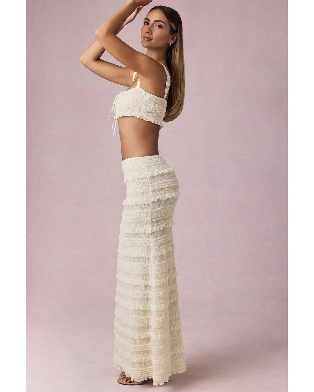 Oh Polly White Ruffled Mid-Rise Maxi Skirt