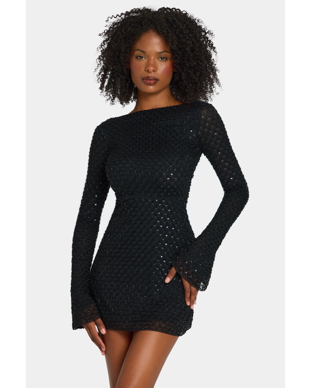 Oh Polly Black Embellished Open-Back A-Line Mini Dress