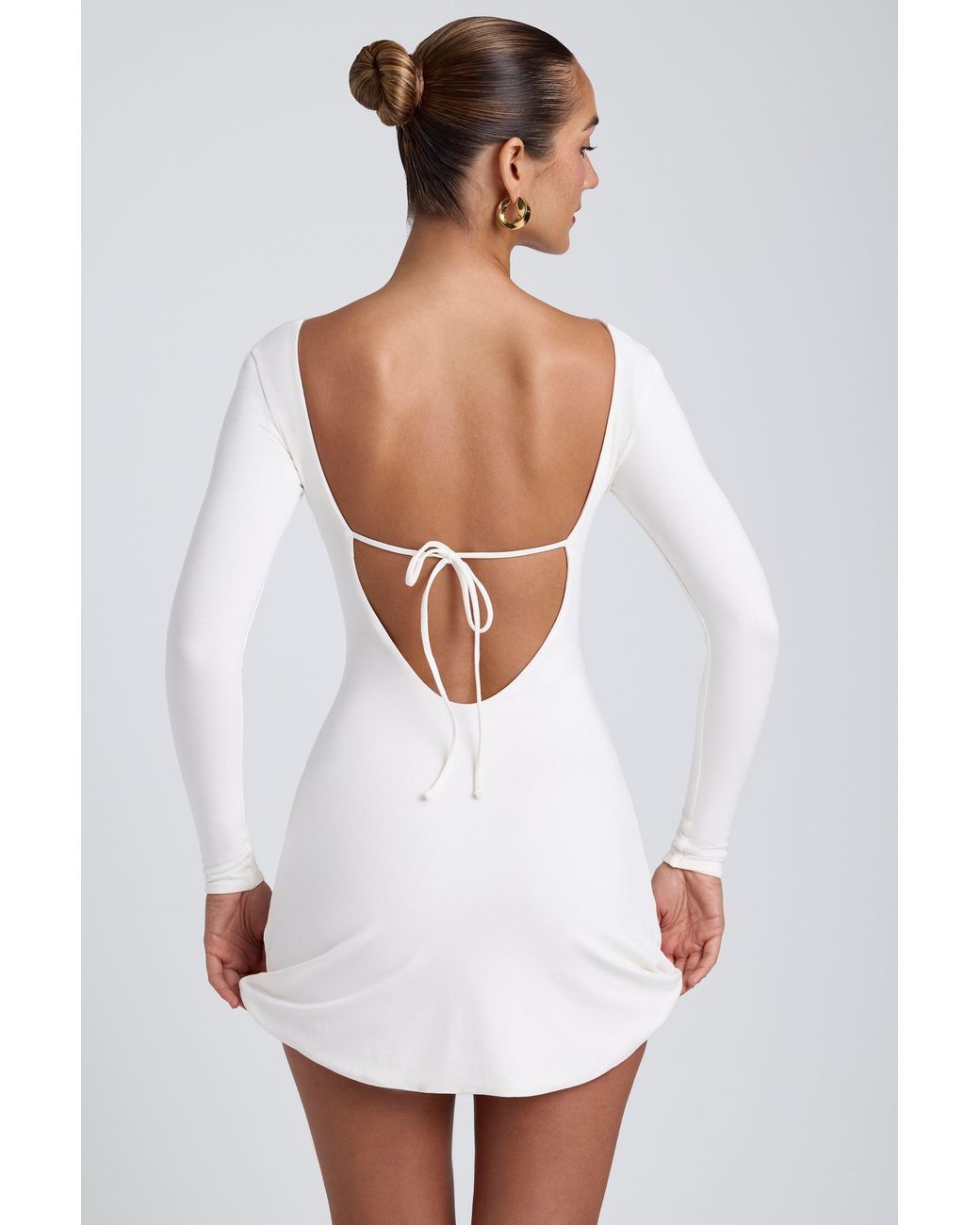Oh Polly White Modal Square Neck Long Sleeve Mini Dress