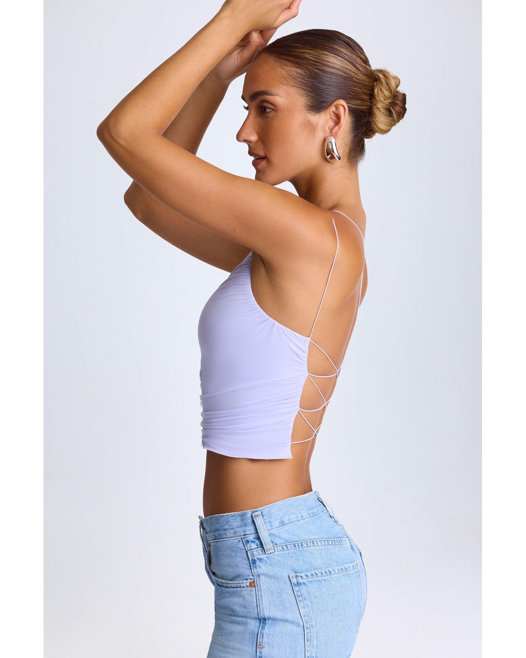 Oh Polly Purple One-Shoulder Lace-Up Top