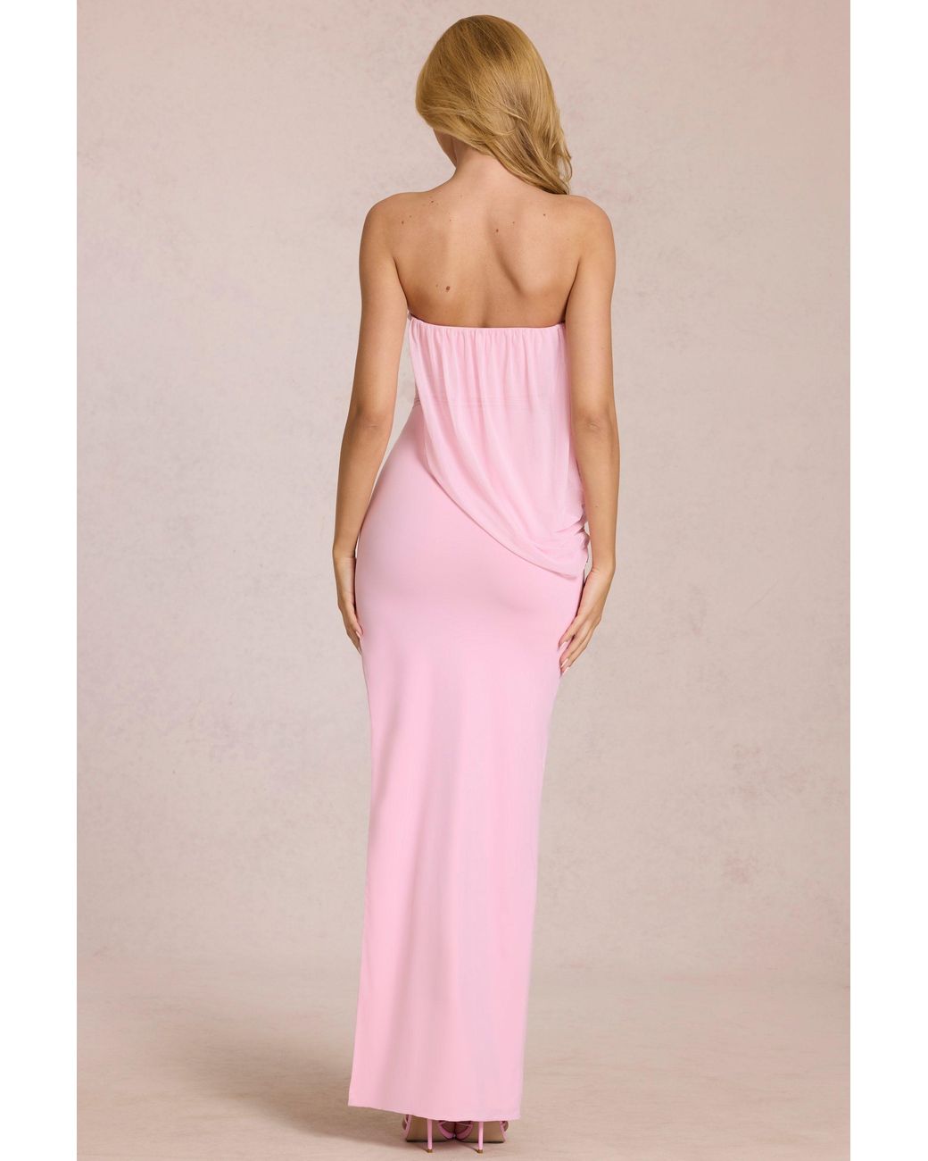 Oh Polly Pink Bandeau Draped Maxi Dress