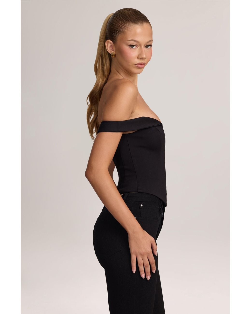 Oh Polly Black Ponte Bardot Corset Top