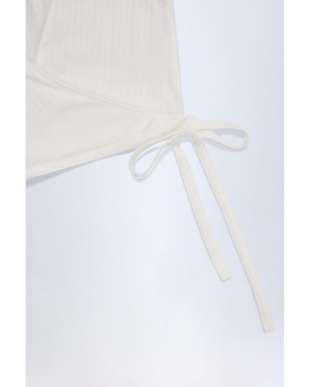 Oh Polly White Pointelle Wrap Crop Top