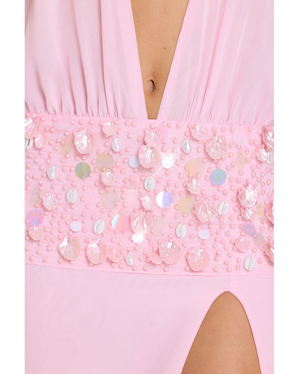 Oh Polly Pink Embellished Waist Maxi Dress