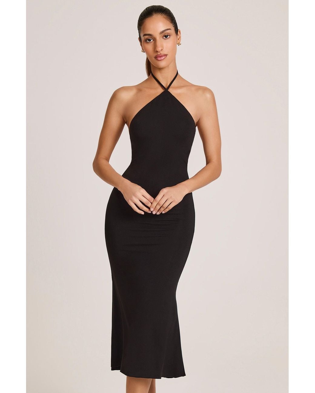 Oh Polly Black Modal Halterneck Midaxi Dress
