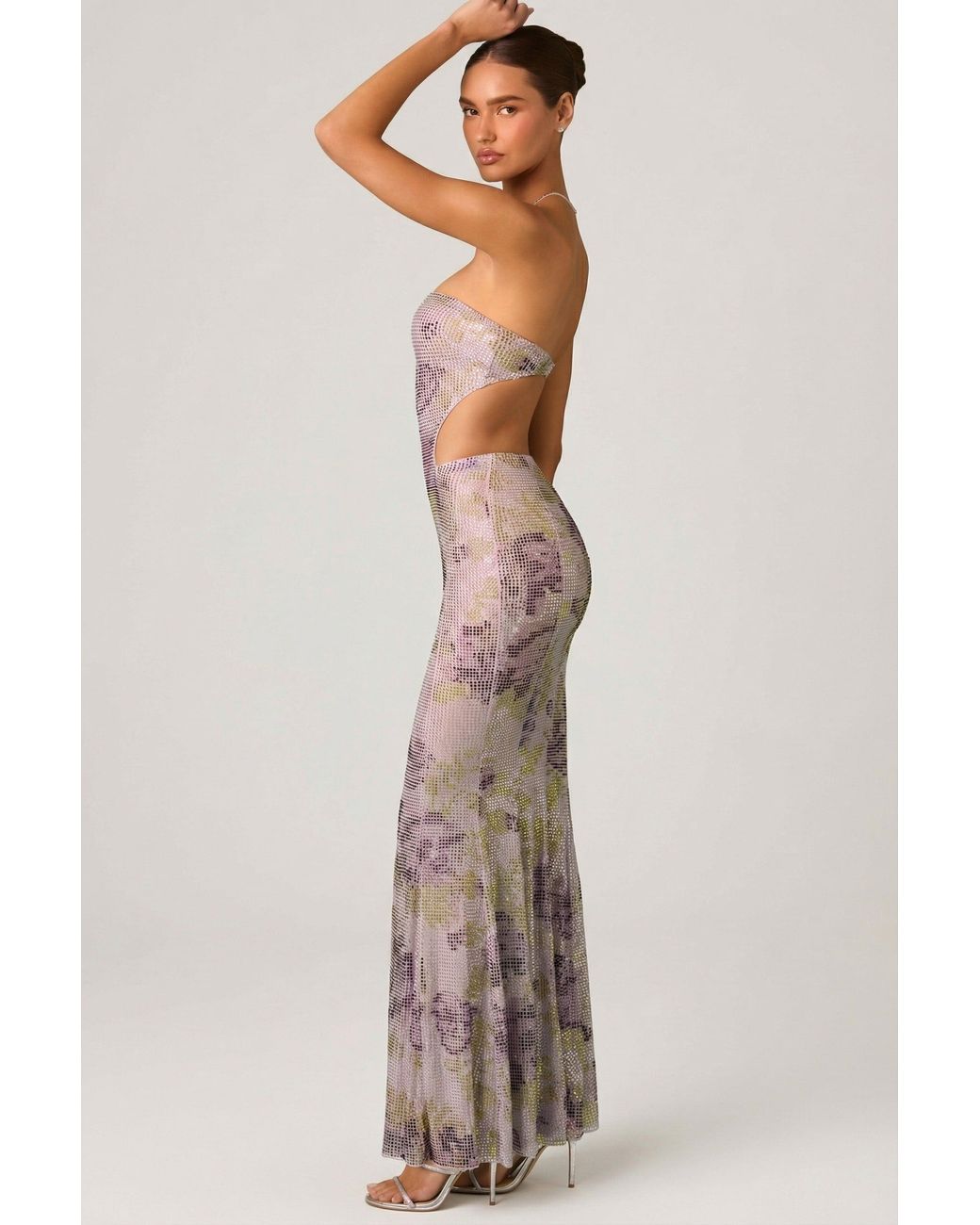 Oh Polly Purple Embellished Cut-Out Fishtail Maxi Dress