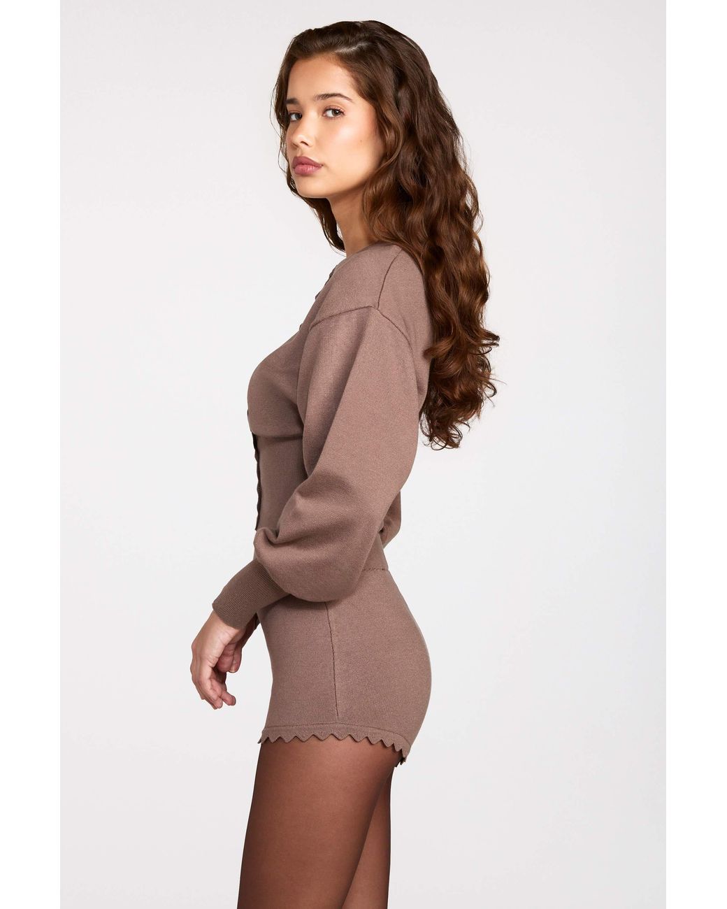 Oh Polly Brown Knit Mid-Rise Mini Shorts