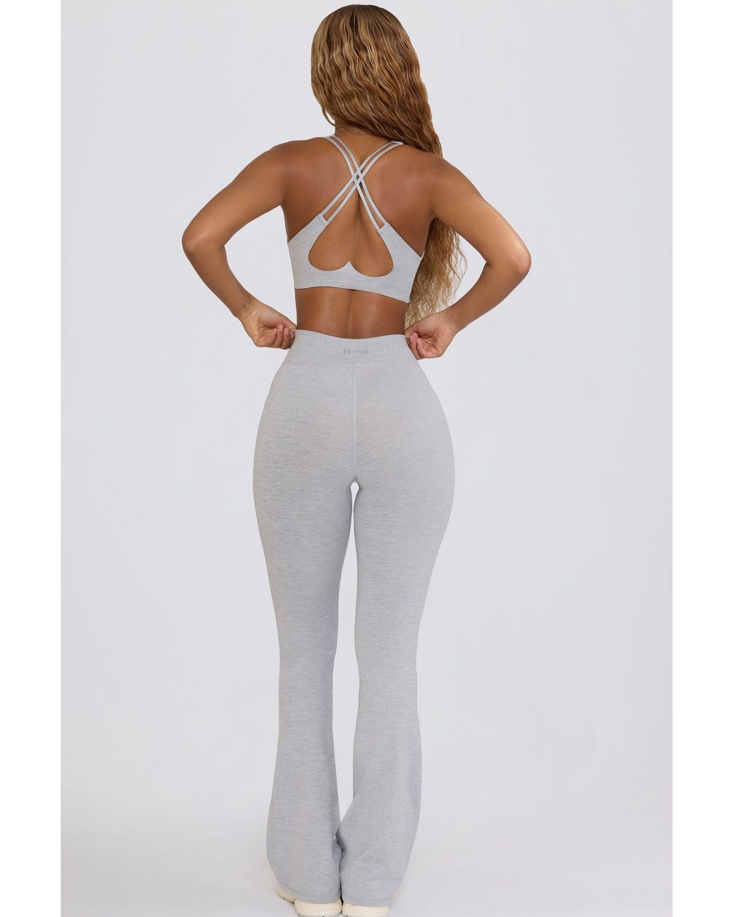 BO+TEE Gray Soft Active V-Waist Flared Leggings