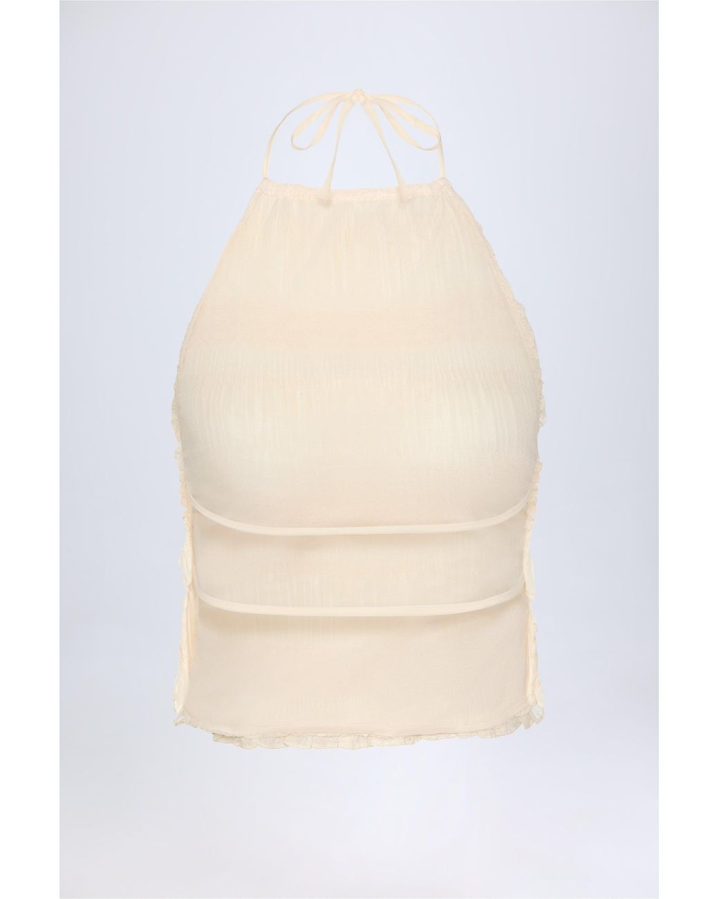 Oh Polly White Ruffled High-Neck Backless Top