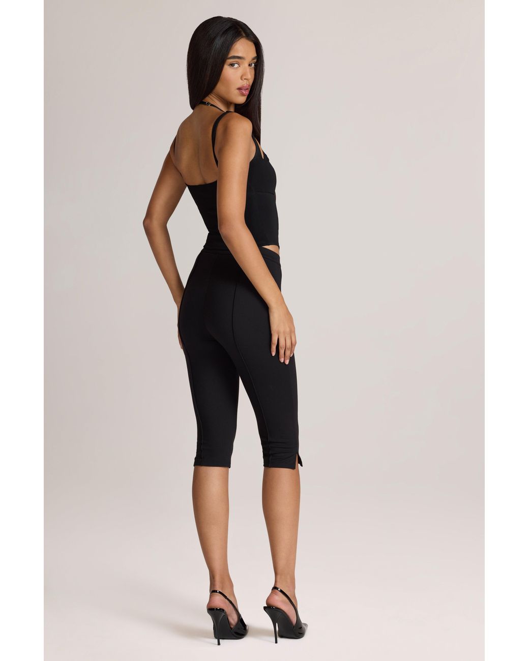 Oh Polly Black Ponte Capri Leggings