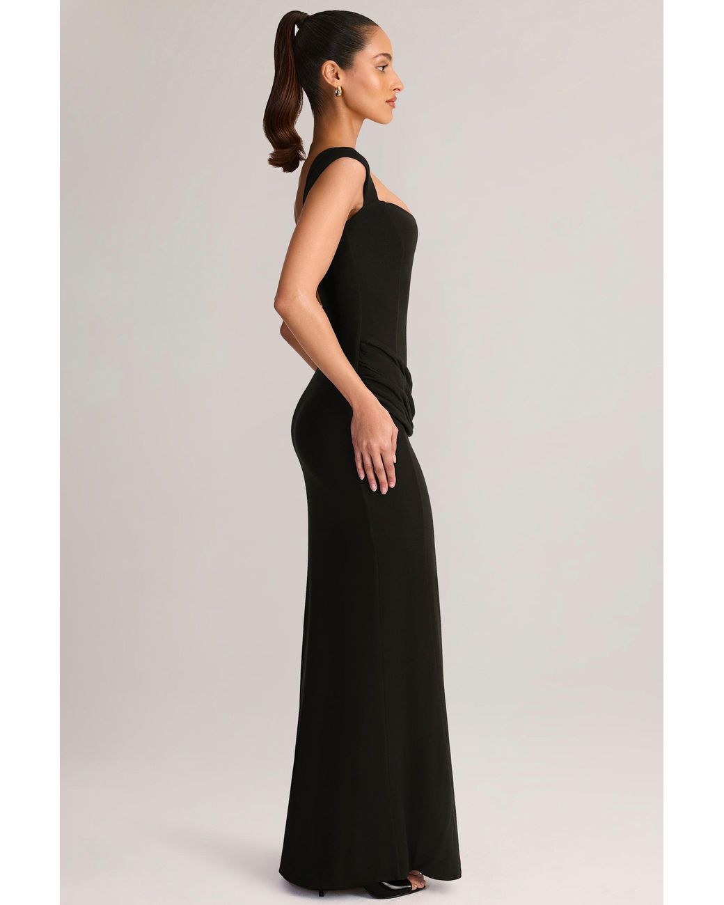 Oh Polly Black Modal Sweetheart-Neck Cowl-Waist Maxi Dress