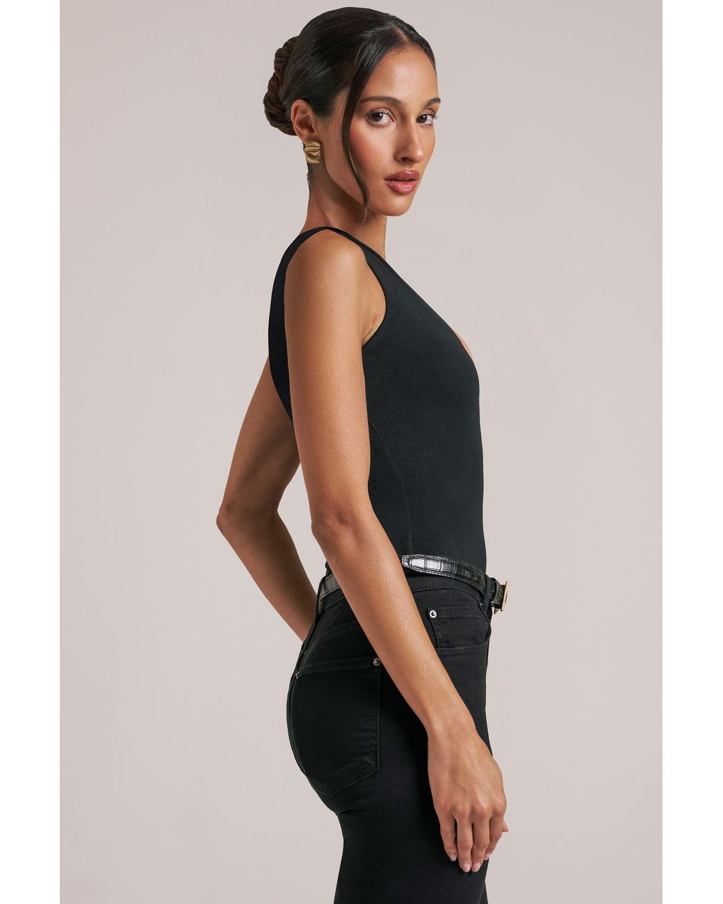 Oh Polly Black Deep Plunge Halterneck Bodysuit