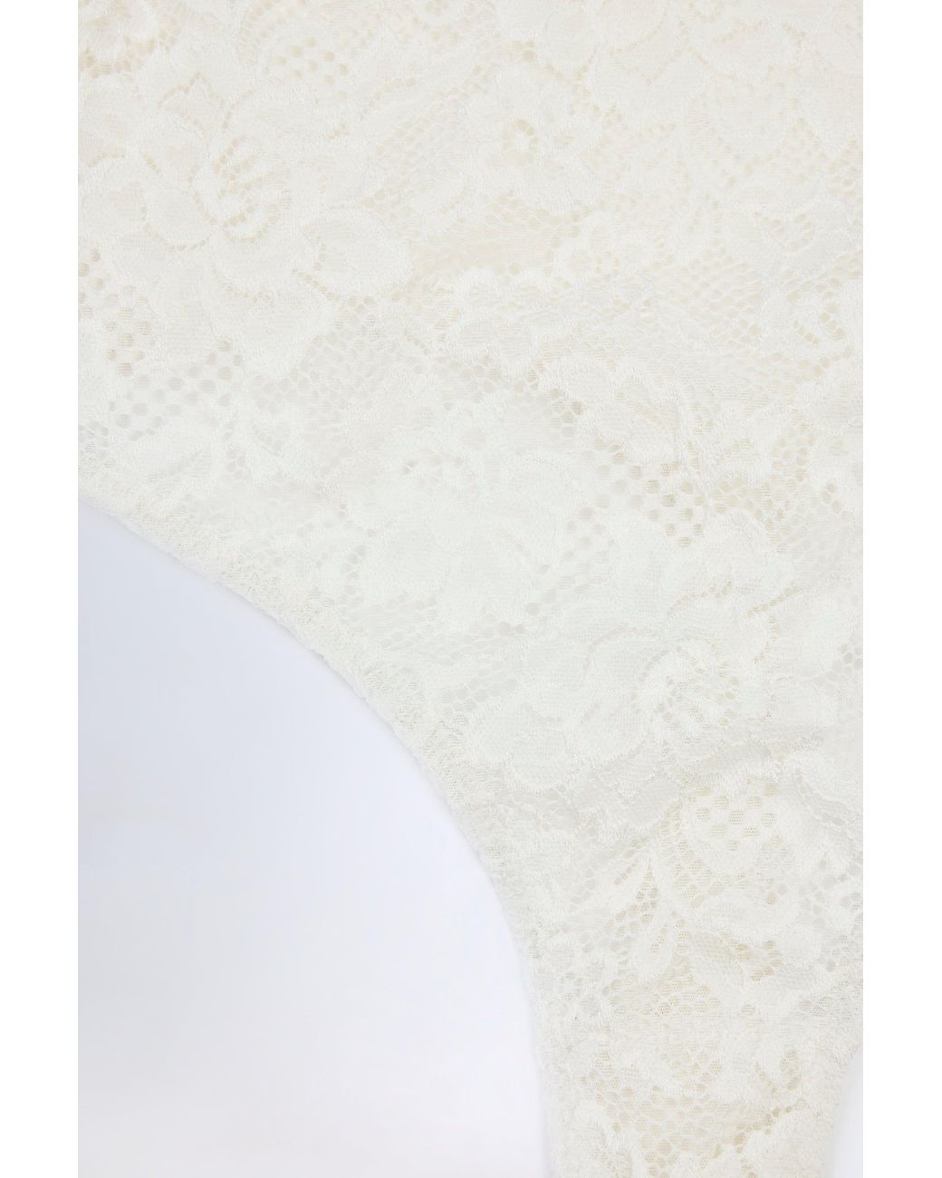 Oh Polly White Sheer Lace Scalloped Plunge-Neck Bodysuit