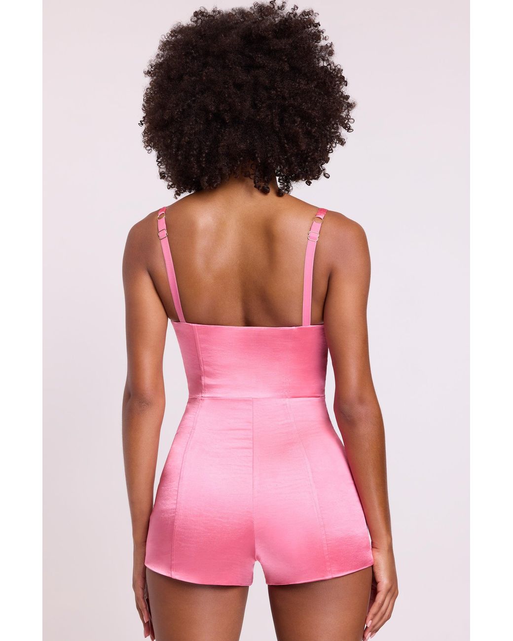 Oh Polly Pink Satin Corset Mini Playsuit