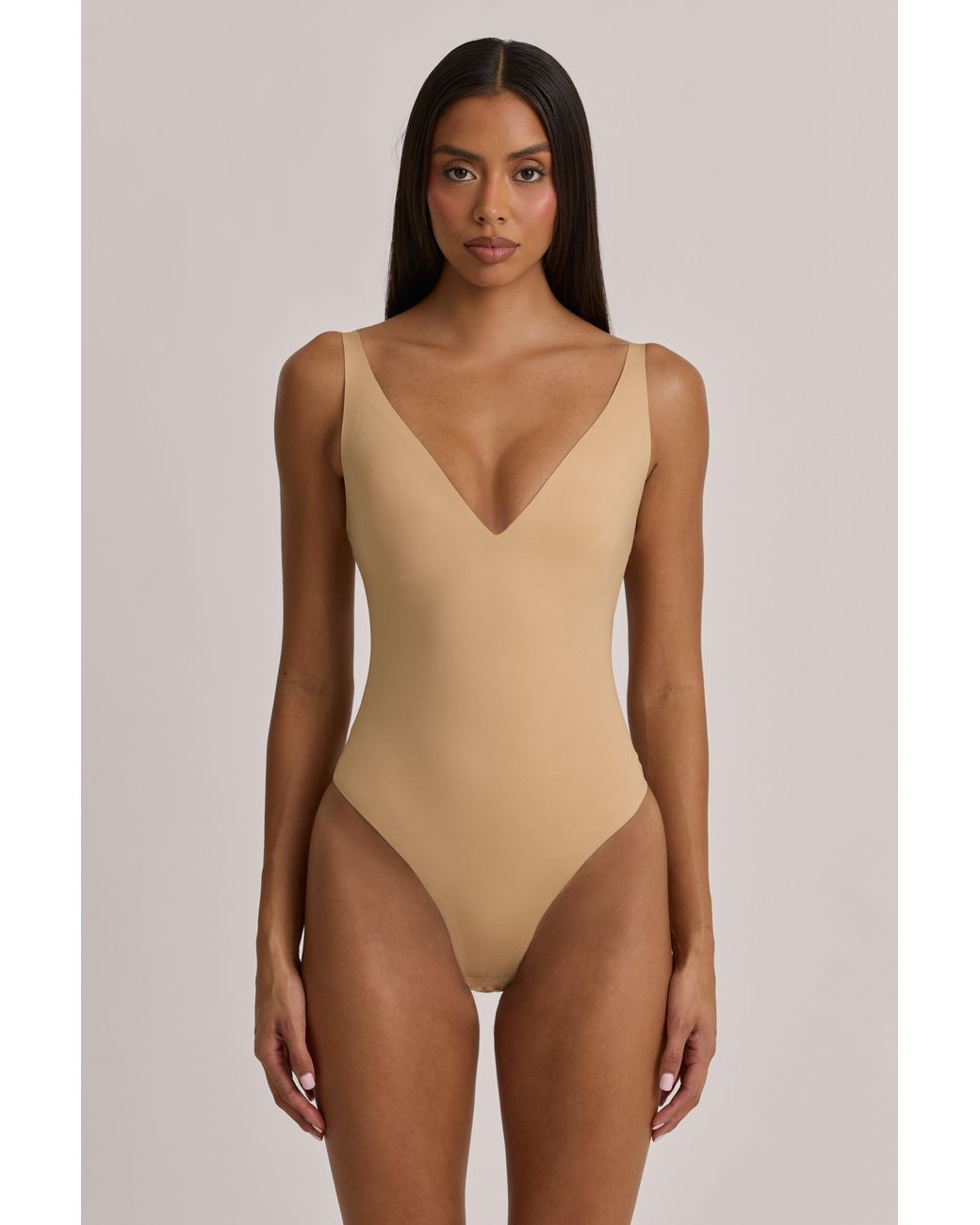 Oh Polly Pink V-Neck Thong Bodysuit